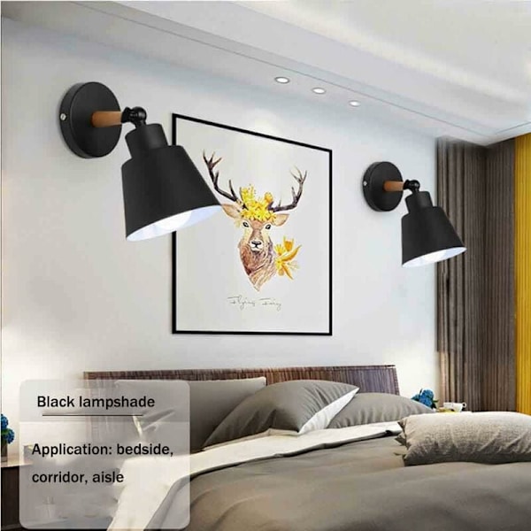 Vägglampa för sängen i sovrummet, läsrum, elegant målad lampskärm, giftfri lågkolhaltig yta, modern dekorativ trä inomhus utomhus