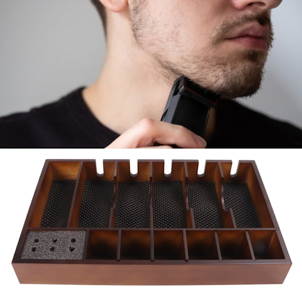 Barber Clipper Tray Large Area Slide Resistant Wooden Barber Clipper Holder Organizer for Hair Beauty Salon