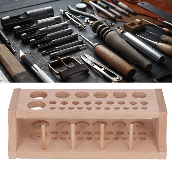 Leather Tool Holder 3 Grid 98 Holes Wooden DIY Leather Art Craft Tool Rack Leather Working Storage Stand