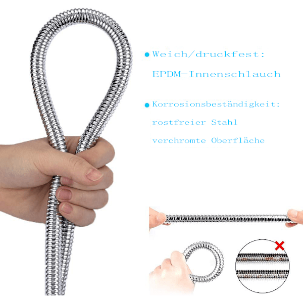 Handhållet Duschslang För Optimal Flexibilitet, Läckagesäker 1,25 M Plast Duschslang Med Koppargränssnitt, Dubbelt Vridningsskydd För Ditt Badrum