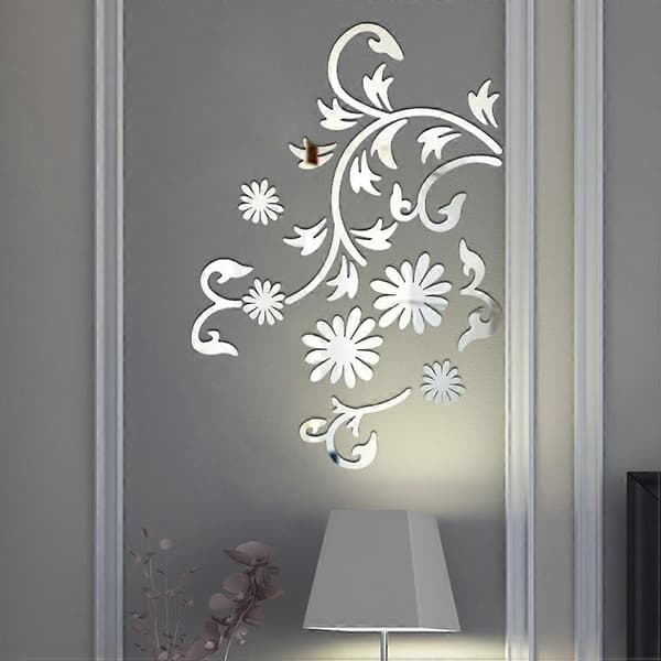 DIY Väggdekal Blomsterspegel Design för Rumsdekoration 2 st Silver