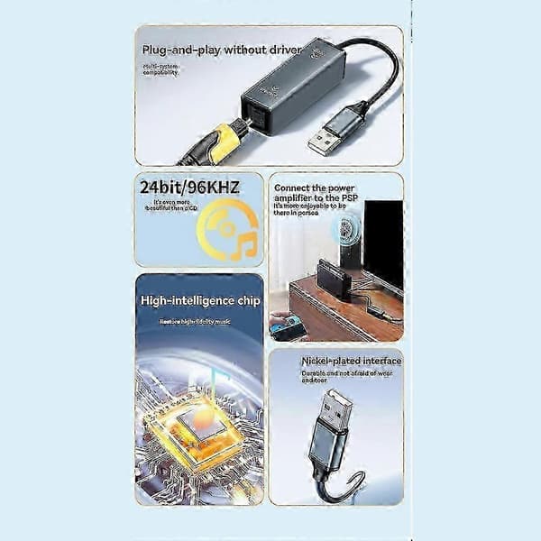 USB til optisk lydkonverter USB til SPDIF-adapter 24-bit/96kHz lydadapter kompatibel med tilkobling av bærbar PC til lydplanke