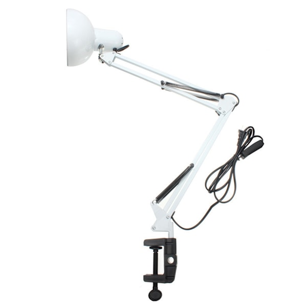 Justerbar Bordslampa med Svanhals, Modern Vit Swingarmsdesign, Fjäder- och Spänningskontrollknappar, Premiumkvalitet Metallfinish, Användarvänlig På/Av