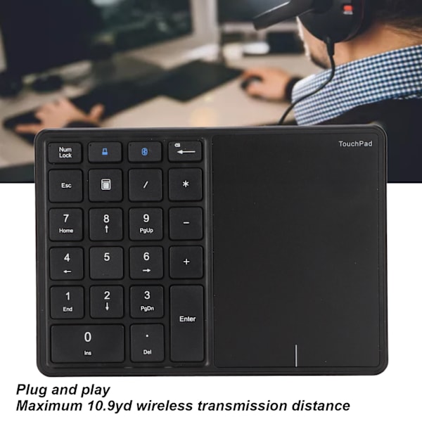 2 i 1 Trådlös Nummerplatta Touchpad 22 Tangenter Trådlös BT4.2 2.4G Typ C Laddning 500mAh Batteri Numeriskt TangentbordSvart