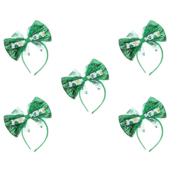St. Patrick's hårbånd til fest 5 stk. sløyfe shamrock-hodebånd grønt