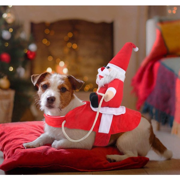 Festlig Jultomte Hunddräkt, Andningsbart Mjukt Tyg Älv Ren Design för Små Mellanstora Hundar Katter, Röda Mikrofiber Sammet Jul Husdjurskläder
