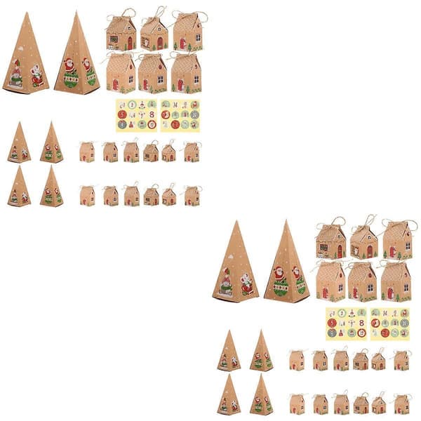 Jule-adventsesker for gaveinnpakning, 2 sett, brunt papirmateriale