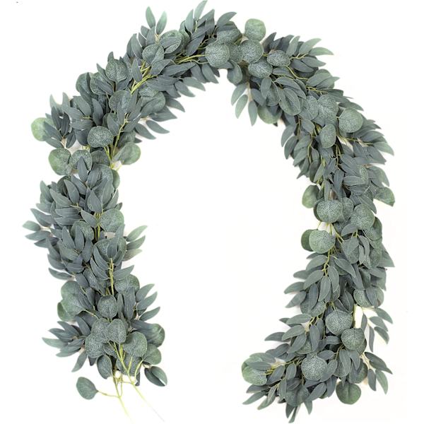 Set med 2 kunstige eukalyptus- og pilgreiner med blader