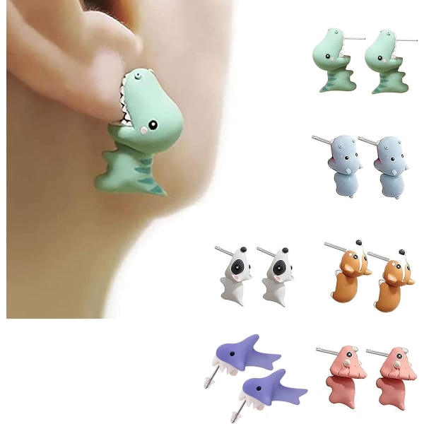 Cute Animal Bite Earring - Dinosaur Shark Earrings - 3D tegneserie