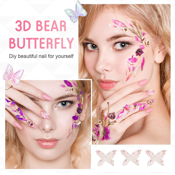 3D Nail Art Nail Butterfly Rose Nail Art Charm, fargerik negl