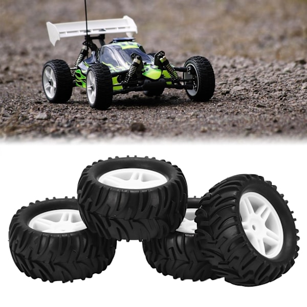 4 stk. 82MM for- og baghjul i gummi og 5 eger fælge sæt til Wltoys 144001 1/14 RC Off Road CarHvid