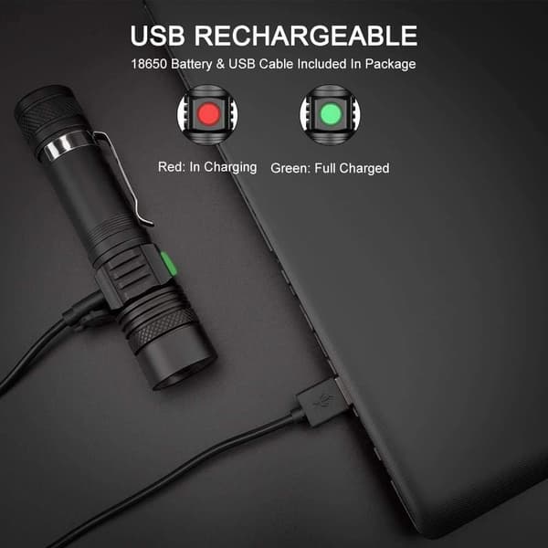 USB-ladattava LED-taskulamppu, 800 lumenin taskulamppu, IP65-vesi