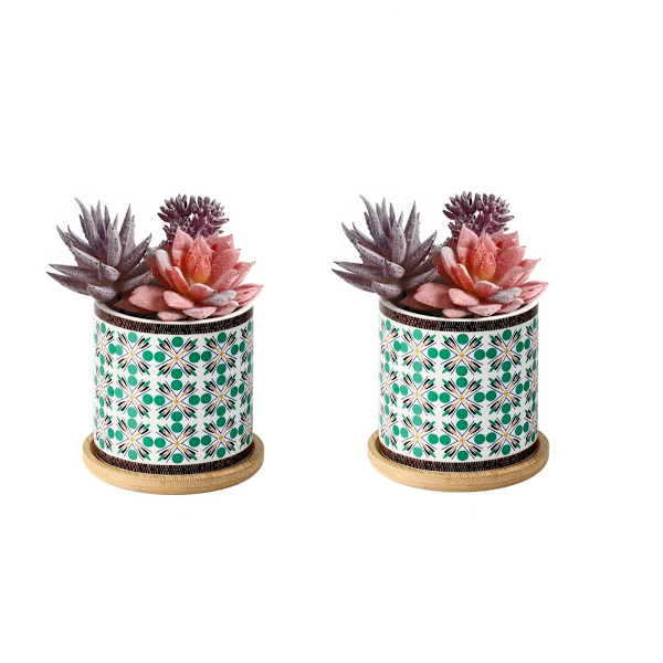 Ceramic succulent pots, flower pot, with holes & saucer 7.3cm