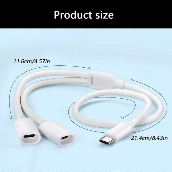 Solcellsdriven säkerhetskamera strömkabel Typ C splitter stödjer OTG-funktion utomhusbruk flexibel PVC-beläggning vit white