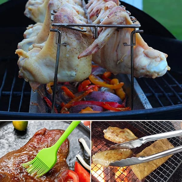 Grilltilbehør til udendørs BBQ, kyllingevingeholder i rustfrit stål med låsemekanisme, bærbart og pladsbesparende design til tilberedning af op til 14