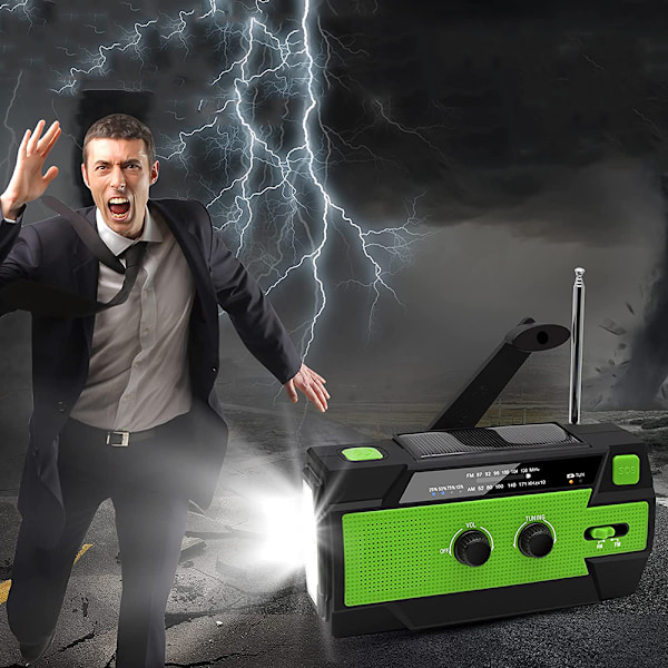 Överlevnadskompis: Soldriven nödradio, AM/FM & NOAA-varningar, Uppladdningsbart reservbatteri för smartphones med flera lägen, Högintensiv ficklampa