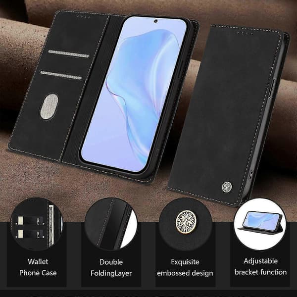 Plånboksfodral för Xiaomi 17T Pro, magnetiskt vikbart stativ, stötsäkert, RFID-blockerande, med kortfack, Nyhet 2026 Black