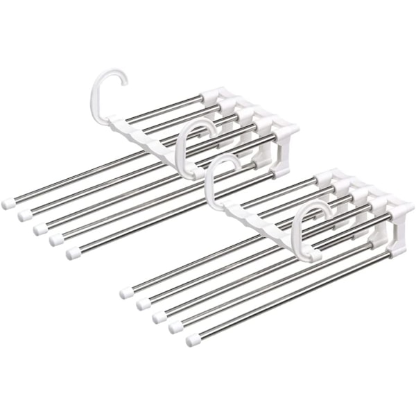 Innovativa hopfällbara galgar för garderob, platsbesparande multifunktionella galgar i rostfritt stål med öppen design för enkel byxhängning (2-pack)