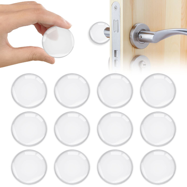 Dørstopper vegg, 30mm, silikon, selvklebende, transparent rund