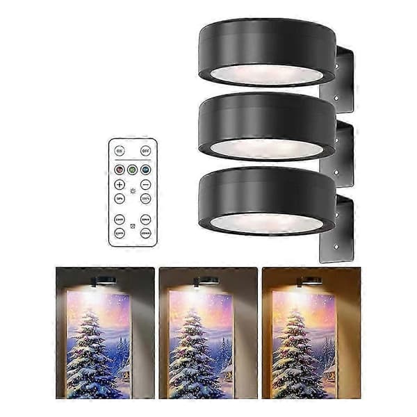 3-pakning batteridrevet magnetisk LED-bildebelysning med fjernkontroll, dimbar timer og 3 lysmoduser for kunstvisning, ny 2026