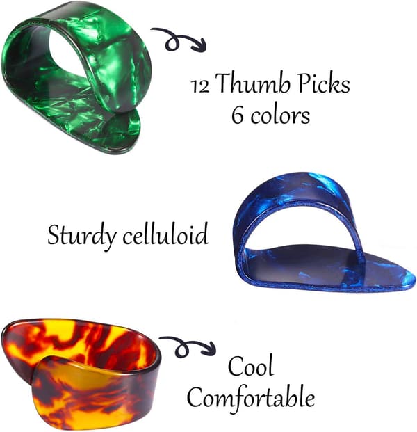 Tummplockar Fingerpicks, Medium, Vinklade Platta, Celluloid Gitarr F