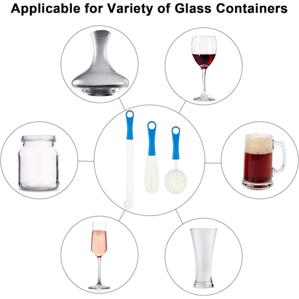 Kristallklara Rengöringsborstar för Glas, Lång Borstdesign med Repfri Skum, Flexibel Flaskskrubbare för Återanvändbara Multifunktionella Rengöringsverktyg