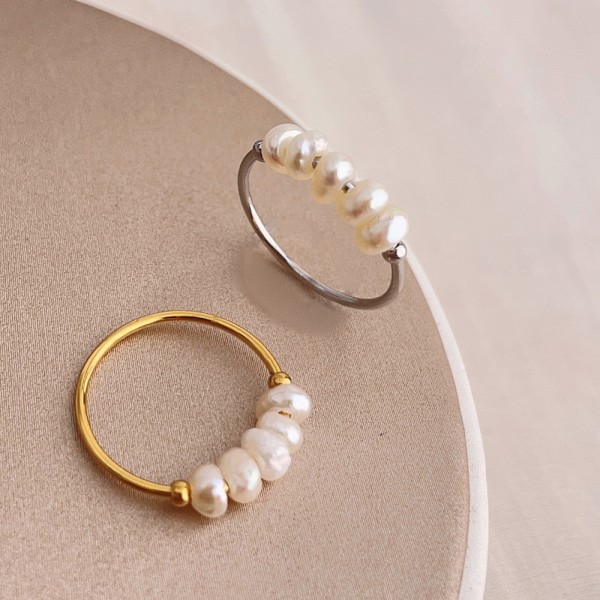Ferskvands Uregelmæssig Perle Titan Stål Ring Piger Guld Ring Niche Design Mode Elegant Joker