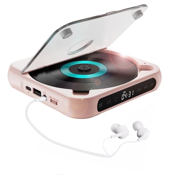 Kompakt CD-afspiller med LED-display, bærbart musiksystem med gentagelsesfunktion og låsbare kontrolknapper, Bluetooth 5.1 USB-interface