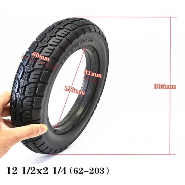 Solid dæk til elektrisk scooter, punkterfri design 12 1/2x2 1/4 (62-203) holdbart gummi erstatningsdæk, robust solidt dæk til e-cykel og