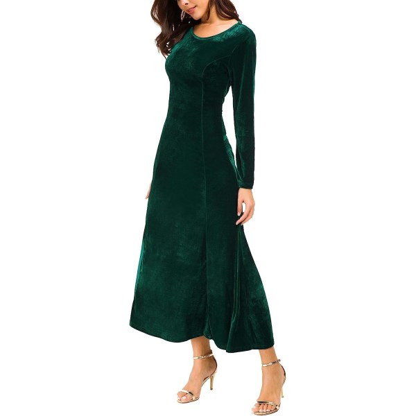 Elegant langermet, rynket fløyel, stretchy lang kjole for kvinner
