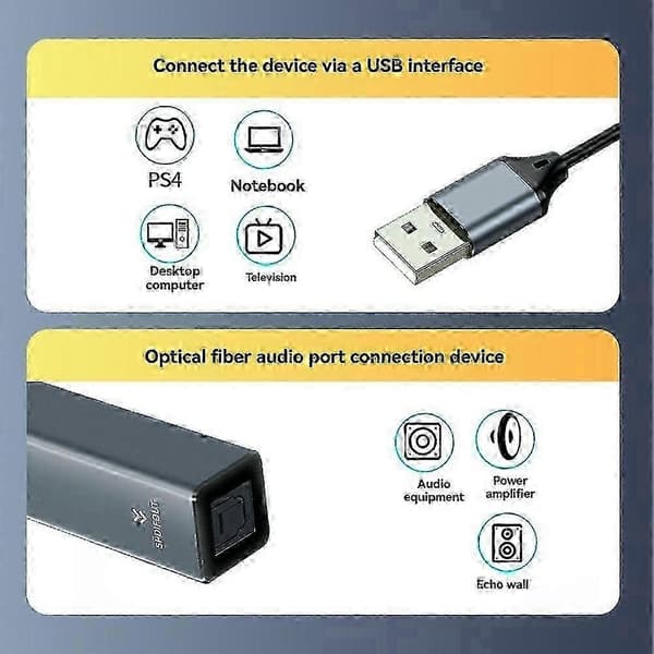 USB til optisk lydkonverter USB til SPDIF-adapter 24-bit/96kHz lydadapter kompatibel med tilkobling av bærbar PC til lydplanke