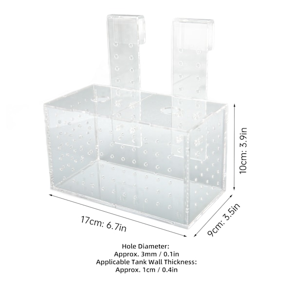 Kalaa kasvattava eristyslaatikko läpinäkyvällä koukkuasennuksella akryyliakvaariohautomo kalasäiliöön 17x9x10cm / 6.7x3.5x3.9in