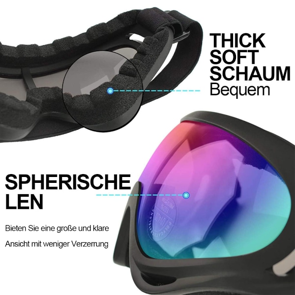 Skibriller, snowboardbriller, vindbeskyttelse, antireflekslinser