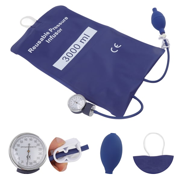 3000 ml tryk infusionspose med pumpe og metalmåler til hurtig infusion af væskeblod Blå
