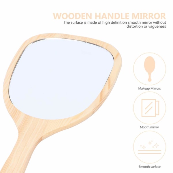 Wood Makeup Mirrors, 2pcs Portable Wooden Handle Hand Held