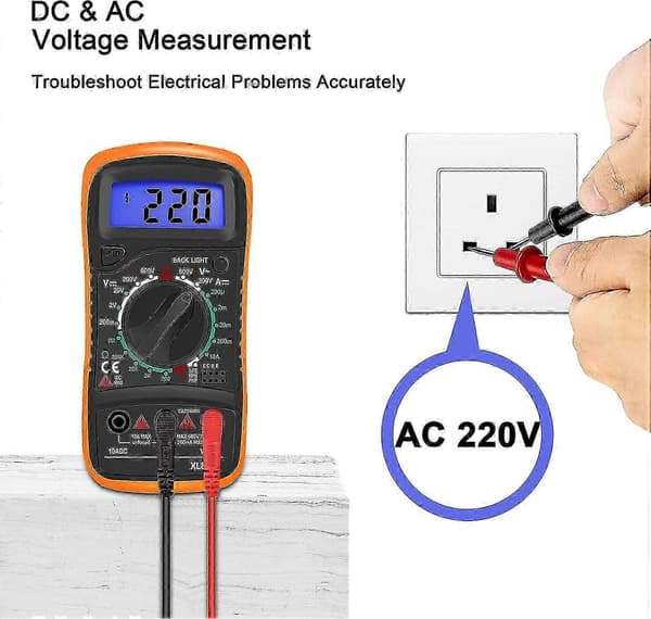 Digital multimeter voltmeter batterispänningsmätare med testkablar bakgrundsbelyst LCD-display, ny 2026