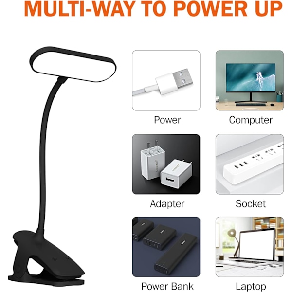 Elegant LED Skrivbordslampa, Perfekt för Läsning och Arbete, Flexibel Hals för Optimal Belysning, Uppladdningsbart Batteri 2000mAh, USB-Port för Snabb Laddning,