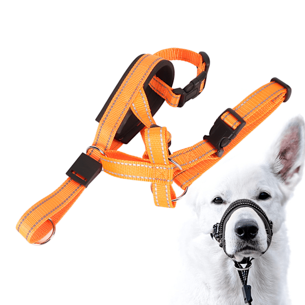 Headcollar Dog Muzzle Adjustable Prevent Biting Barking Breathable Nylon Dog Mouth Guard for Walking Training Orange S