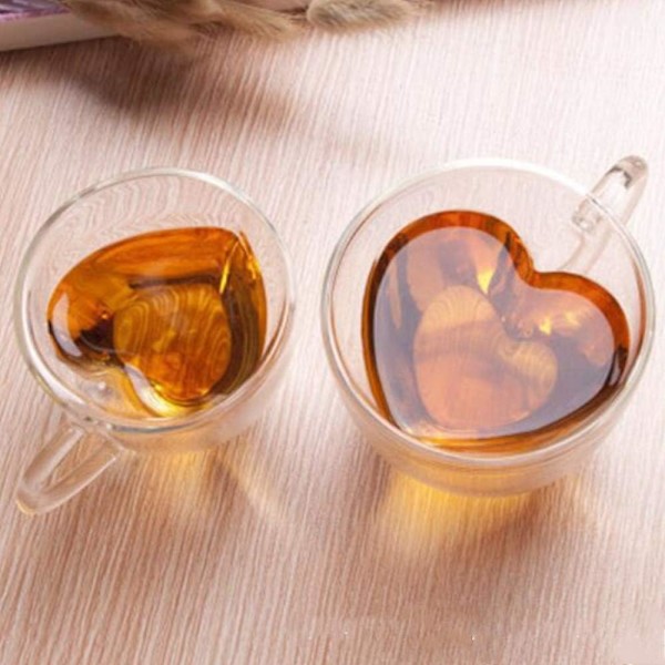 Unik Design Kaffekoppar i Glas, Handgjorda med Hjärtformad Inre Lager, Perfekt för Varma och Kalla Drycker, Tål Diskmaskin, 1 St Kristallklar