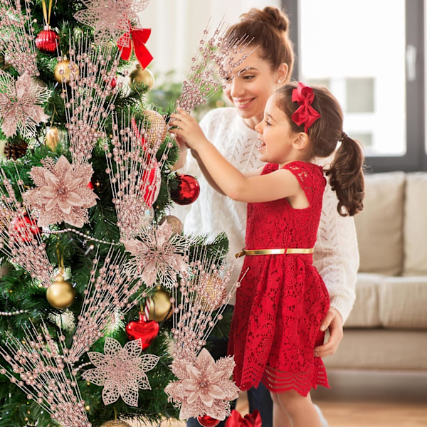 Julstjärna Konstgjorda Blommor för Juldekorationer, Glitter Julstjärna Ger Glans till Din Festliga Säsong, Perfekt för Julgransprydnader