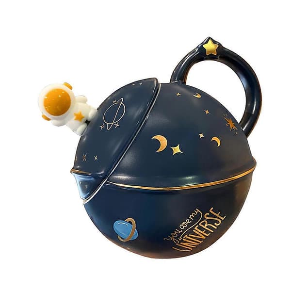 Blå keramisk kaffemugg för förvaring med lock och sked, 1 set