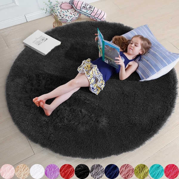 Blush rund tæppe til soveværelse, Fluffy Circle Rug 4'X4' til børn