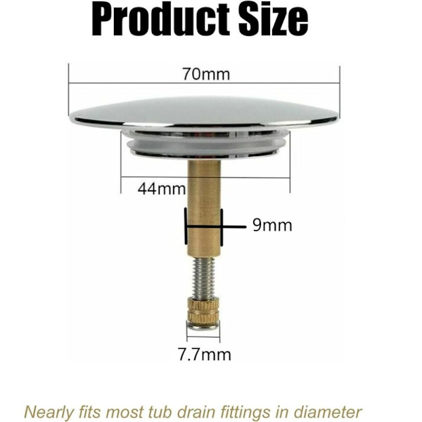 Universel badekarsprop - 43/70 mm afløbsprop afløbsfitting badekar