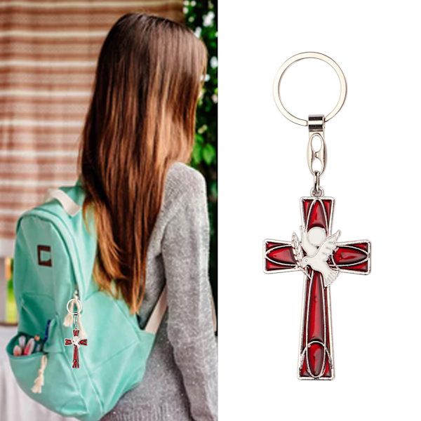 Cross Keychain Peace Bird Vibrant Colors Strong Alloy Skin Friendly Religious Keyring for Backpack Handbag Clothes