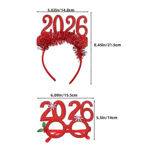Happy New Year-hårbøyler i stoff, røde, til dekorasjon, 4 stk. for høytidsfester