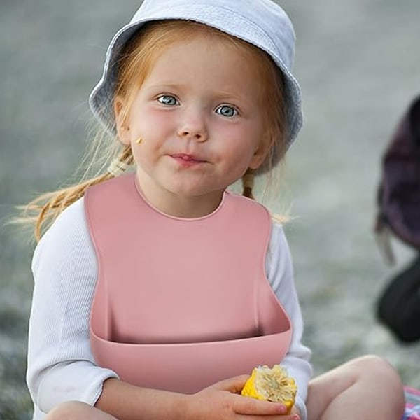 Komplementær silikon tallerken for barn, baby-tallerken med smil, 6-delt bestikksett pink