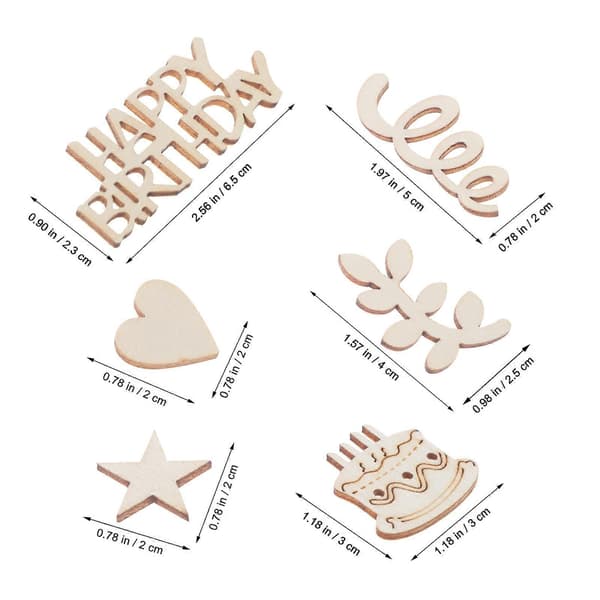 Bursdagskake trefigurer til dekorasjon 150 stk ubehandlede miniformer beige
