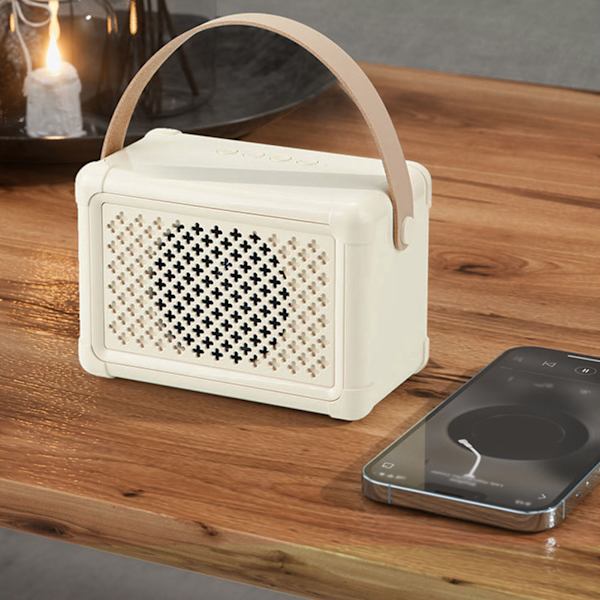 Mini Karaoke Maskin med 2 Trådløse Mikrofoner Bærbar Bluetooth Høytaler Karaoke Maskin Sett for Hjemmefest Bryllup Camping Beige