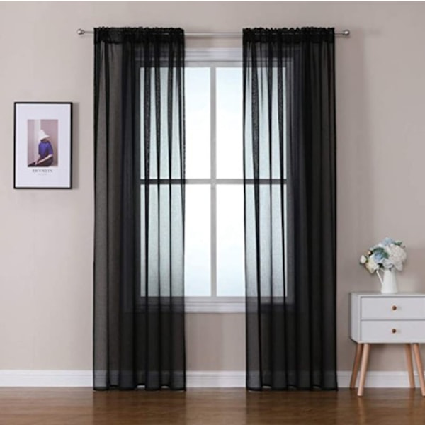 Gardiner Paneler Soveværelse Semi Sheer Voile Gardiner Sort (100*250)
