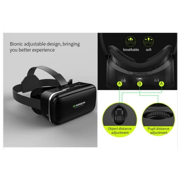 Justerbar hovedrem VR-headset til iPhone & Android, Virtual Reality 3D-briller med myopi-venligt design, high-definition linser til 360°